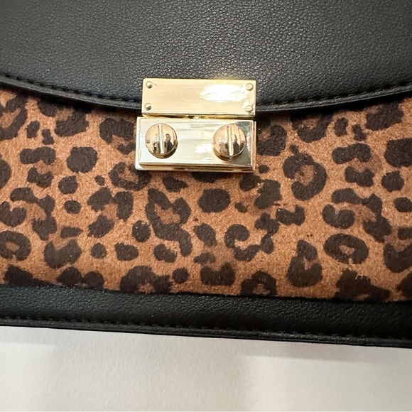 Express Animal Print Vegan Leather Flap Gold Chain Handbag Brown Black - Picture 4 of 10